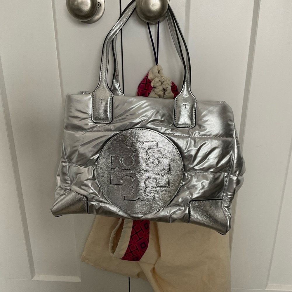 Tory Burch Metallic Silver Satchel